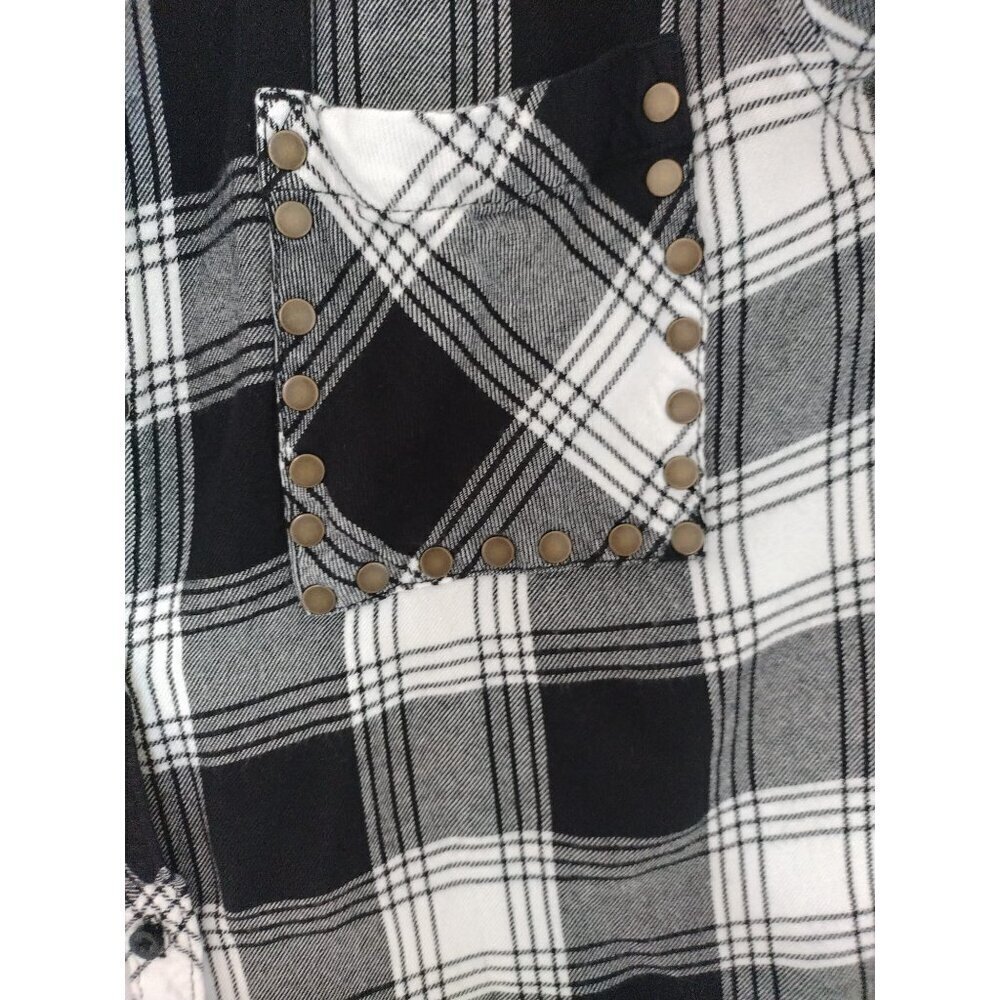 Arizona Plaid Button-Up Shirt With Studded Pocket Black & White Women's Size XXL - Picture 2 of 8